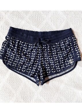Scales Surf & Slay Women’s Board Shorts- Navy Geometric Drawstring Hybrid Sz S